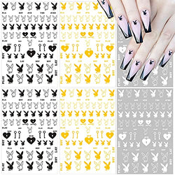 Nail Art Stickers Decal Nail Art Supplies 3D Heart Bunny Nail Decals for Nail Art DIY Self Adhesive Nail Sticker Designs Luxury Designer Nail Stickers for Nail Art Decoration Manicure (6 Sheets)