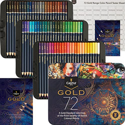 Castle Art Supplies Gold Standard 72 Colored Pencils Set - Quality Oil-based Colored Cores Stay Sharper, Tougher Against Breakage | For Adult Artists, Colorists | In Presentation Tin Box