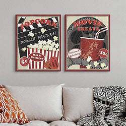 2 Piece at The Movies Canvas Wall Art Print Set, Home Theater Home Decor