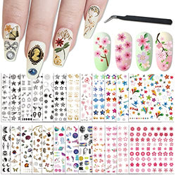 24 Sheets Nail Stickers Nail Art for Women Girls Kids Decoration Self Adhesive DIY Nail Design Summer Nail Decals Tattoos 1000+ Pieces with 1 Tweezers