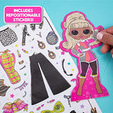 L.O.L. Surprise! O.M.G. Dress-Up Studio by Horizon Group USA, Double Feature Series, Dress-Up 4 O.M.G. Chipboard Dolls with Fabric & Repositionable Stickers, Includes Runway Play Scene & 5 Surprises