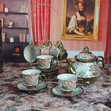 DaGiBayCn 20 Piece European Ceramic Tea Set Porcelain Tea SetWith Metal Holder,flower tea set Red Rose Painting,150ML/Cup,750ML/Pot(Enlarged version)