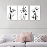 YPY Oil Painting Elegant Flowers 3 Panels Black and White Color Tulip Print on Canvas Wall Art for Home Decor 16x24in