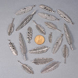 PandaHall Elite 1 Box of About 30pcs Nickel and Lead Free Tibetan Style 6 Kinds Feather Charm