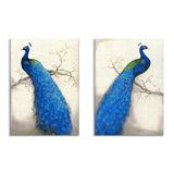 VIIVEI Blue Peacock Birds Abstract Wall Art Print Canvas Home Decor Decals Pictures 2 Panels Poster for Bedroom Living Room Office Painting Photo Framed Ready to Hang (24"x36"x2, 10)