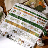 Vintage Green Washi Tape Set, ZMLSED 8 Rolls Antique Mushroom Japanese Masking Writable Decorative Tapes for Bullet Journal Planners DIY Crafts Arts Scrapbooking Adhesive