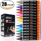 AROIC Write On Anything pens for Rock, Wood, Metal, Plastic, Glass, Canvas, Ceramic & More Low-Odor, Oil-Based, Medium-Tip Paint Markers, 28 Pack, 24 Pack