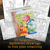 ColorIt Halloween Adult Coloring Book, 50 Original Drawings of Spooky Monsters, Halloween Treats, and Halloween Decorations, Spiral Binding, USA Printed, Lay Flat Hardback Book Cover, Blotter Paper
