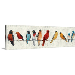 The Usual Suspects - Birds on a Wire Canvas Wall Art Print, 36"x12"x1.25"