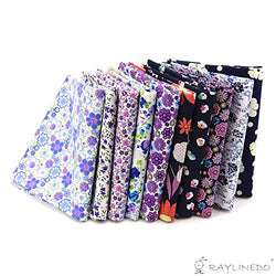 RayLineDo 10 Pcs Different Pattern Multi Color 100% Cotton Poplin Fabric Fat Quarter Bundle 18" x 22" Patchwork Quilting Fabric Purple and Navy Series