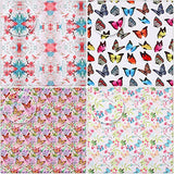 8 Sheets Butterfly Fabric Butterfly Flowers Leaves Pattern Printed Fabric Butterfly Flowers Pattern Sewing Quilting Fat Quarter Bundles for Pillow Cover DIY Crafting Patchwork (10 x 10 Inch)