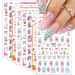 8 Sheets Bunny Nail Art Stickers Decals Easter 3D Self-Adhesive Nail Art Decoration Cute Rabbit Design for Kids and Women Nail Accessories DIY Manicure Supplies