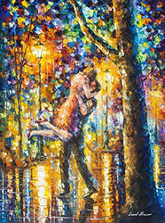 Painting Of Couple Kiss Wall Art On Canvas By Leonid Afremov Studio - Jump Kiss