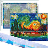 Dotologie Diamond Art, Starry Night Diamond Painting Kits for Adults with Lake, 16" x 12"