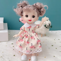 New 6.3 Inch Doll 13 Joint Cute Doll 3D Brown Eye Dress Up Fashion Baby with Clothes Shoes Children's Toy Girl Gift