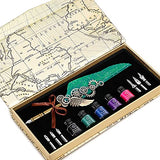 NC Quill Pen Ink Set,Feather Pen Ink Set Includes 5 Bottles of Ink and 6 Replaceable Stainless Steel Nibs,1 Mechanical Quill,Calligraphy Pen for Writing,Writing Letters,Signing Invitations Etc (Green)