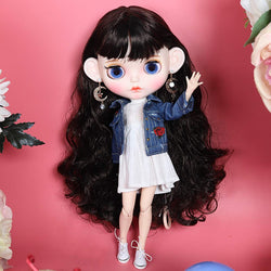 Aegilmc 1/6 Blythe Ice Doll, Fashion BJD MSD Scale Doll, 12 Inch Face Makeup, for DIY Toy Cute Ball Dress Jointed Puppe,Black,19joints