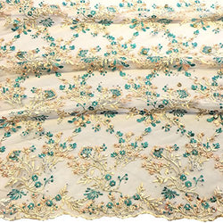 Floral Ariya Lace Sequins Embroidered Beaded Scallop Fabric for Dresses 48/49’’ BTY All Colors