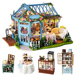Spilay Dollhouse Miniature with Furniture,DIY Dollhouse Kit Plus LED Light & Music Box,1:24 Scale Creative Room Toys for Children Girl Birthday Gift for Lover and Friends(Rose Garden Tea House)