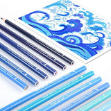 12 Blue Colored Pencils Oil Based Pre-sharpened Wooden Colored Pencil Set for Adults Coloring Books Drawing Sketching Art Supplies, No Duplicates