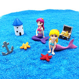 EMiEN Summer Beach Theme Mermaid Figurines Miniature Fairy Garden Ornament Kits for DIY Dollhouse Decoration, Micro Ocean Scene Fairy Garden Accessories, Blue Sand, Castle, Cute Mermaid,Treasure,Boat