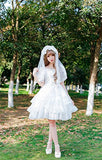 Smiling Angel Girls White/Black Sweet Lolita Dress Princess Court Skirts Cosplay Costumes, Large