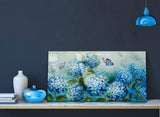 Large Blue Hydrangea Flowers Wall Art for Living Room Canvas Painting Wall Decor Glass Surface Artwork Simple Life Plant Picture for Home Bedroom Office Decoration