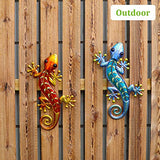 HONGLAND Metal Gecko Wall Decor Outdoor Indoor Lizard Art Sculpture Glass Decorations for Home (Orange)