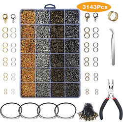 Yblntek 3143Pcs Jewelry Findings Jewelry Making Starter Kit with Open Jump Rings, Lobster Clasps,