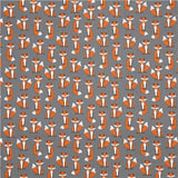 grey fox animal premium laminate fabric 'Fabulous Foxes' by Robert Kaufman (per 0.5 yard multiples)