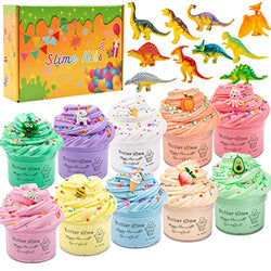 WUJYLY Upgraded Dinosaur Slime kit for Girls Boys-Include 10 Pack 2.5" Mini Dinosaur Butter Slime Cute Slime Charms, Slime Soft and Non-Stick, Dinosaur and Slime Charms So Cute, Ideal Gift for Kids