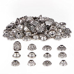 HanYan Bead Caps Metal Spacers Silver 80 Grams 6-8 mm 200+ Pcs Mixed Bead Caps for Jewelry Making