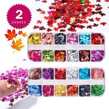 48 Boxes Butterfly Leaf Nail Glitter Sequins, FITDON 3D Laser Nail Art Flakes, Colorful Confetti Sticker Manicure Nail Art Supplies Make Up DIY Decals Decoration