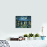 Wieco Art Starry Night Over The Rhone by Van Gogh Famous Oil Paintings Reproduction Modern Framed Giclee Canvas Print Artwork Seascape Pictures on Canvas Wall Art for Home Office Decorations