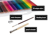Watercolor Pencils Set with 36 Soft Core Artist Grade Pencils, Sharpener, Blending Brush and Pencil Extender