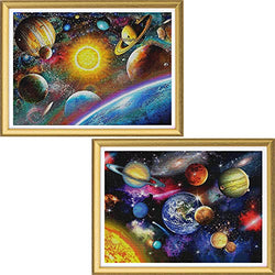 Yomiie 5D Diamond Painting Planet Universe Full Drill by Number Kits, Solar System Space Stars DIY Paint with Diamonds Art Rhinestone Embroidery Craft for Home Room Decoration (12x16inch, 2 Pack)