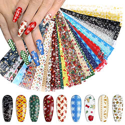 Kalolary 100 Sheets Christmas Nail Foil Transfer Stickers, Snowflakes Snowman Santa Claus Holographic Laser Nail Art Foils Decals for New Year Winter Nail Art Decoration