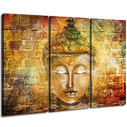 Buddha Statue Canvas Prints Of Sakyamuni Religious Wall Art Home Decor Sets Hand Painted Oil Painting Framed Pictures Mural Wood Frame Home Office Decorations Painting Total 3 Panels