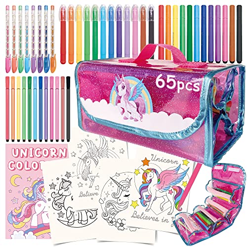 yasest Kids Markers Set - 41Pcs Coloring Set for Kids Ages 4 5 6 7 8-12  with Unicorn Glitter Pencil Case, Unicorn Coloring Pages and Markers, Girls
