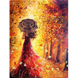 MXJSUA DIY 5D Diamond Painting Full Square Drill Kits Rhinestone Picture Art Craft Home Wall Decor 12x16In Autumn Beautiful Woman