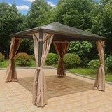 MASTERCANOPY Hardtop Gazebo Patio Polycarbonate Gazebo with Brown Mosquito Netting Screen Walls Curtains,DL-041(10FT×10FT)