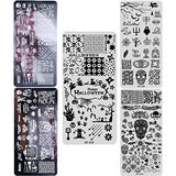 Halloween Nail Art Stamping Plates - 5PCS Halloween Nail Stamp Plate Templates Pumpkin Grimace Skull Eye Nail Stamper Kit Halloween Holiday Party Manicure Stencils Design Tool