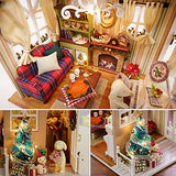 MAGQOO DIY Miniature Dollhouse Kit DIY Mini Dollhouse Kit Mini Wooden Doll House Kit Creative Room with Dust Cover(Holiday Times)