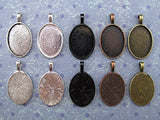 10 CleverDelights Oval Pendant Trays - Mix Pack - 18 x 25 mm - Antique Silver, Shiny Silver, Dark