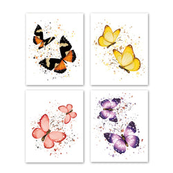 Unframed Butterflies Art Print, Colorful Splatter Polka Dots Painting,Set of 4（8" x10" ） Watercolor Flying Animal Canvas Wall Art Posters for Girls Bedroom Nursery Home Decor