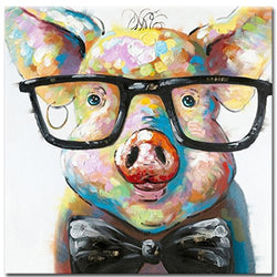 Muzagroo Art Cute Pig with Glasses Paintings for Living Room Hand Painted Paintings Stretched Ready to Hang(24x24in)