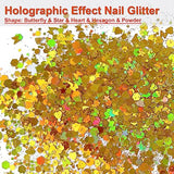 AddFavor Holographic Nail Glitter Sequin Kit 8 Colors Sparkly Hexagon Fine Powder Star Mixed Chunky Glitter Flakes for Acrylic Nail Art/Face/Hair Decoration Supplies