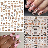 10 Sheets Cute Bear Nail Stickers Decal Cute Cartoon Nail Art Supplies 3D Self Adhesive Fashion Trend Little Bear Designer Nail Sticker Manicure DIY Nail Art Decorations Accessories for Women Girls