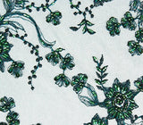 Mesh Lace Fabric Hand Beaded Floral Raspberry Blossom 51" Wide / Sold by the yard (Emerald Green)