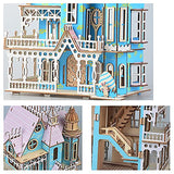 3D Wooden Puzzle Adult Colorful Dream Villa Blue Castle Building Model DIY Assembled Craft Kit Laser-Cut Educational Toys Set Christmas Birthday Gift for Wife Girlfriend Home Decor 14 Years Up Teens